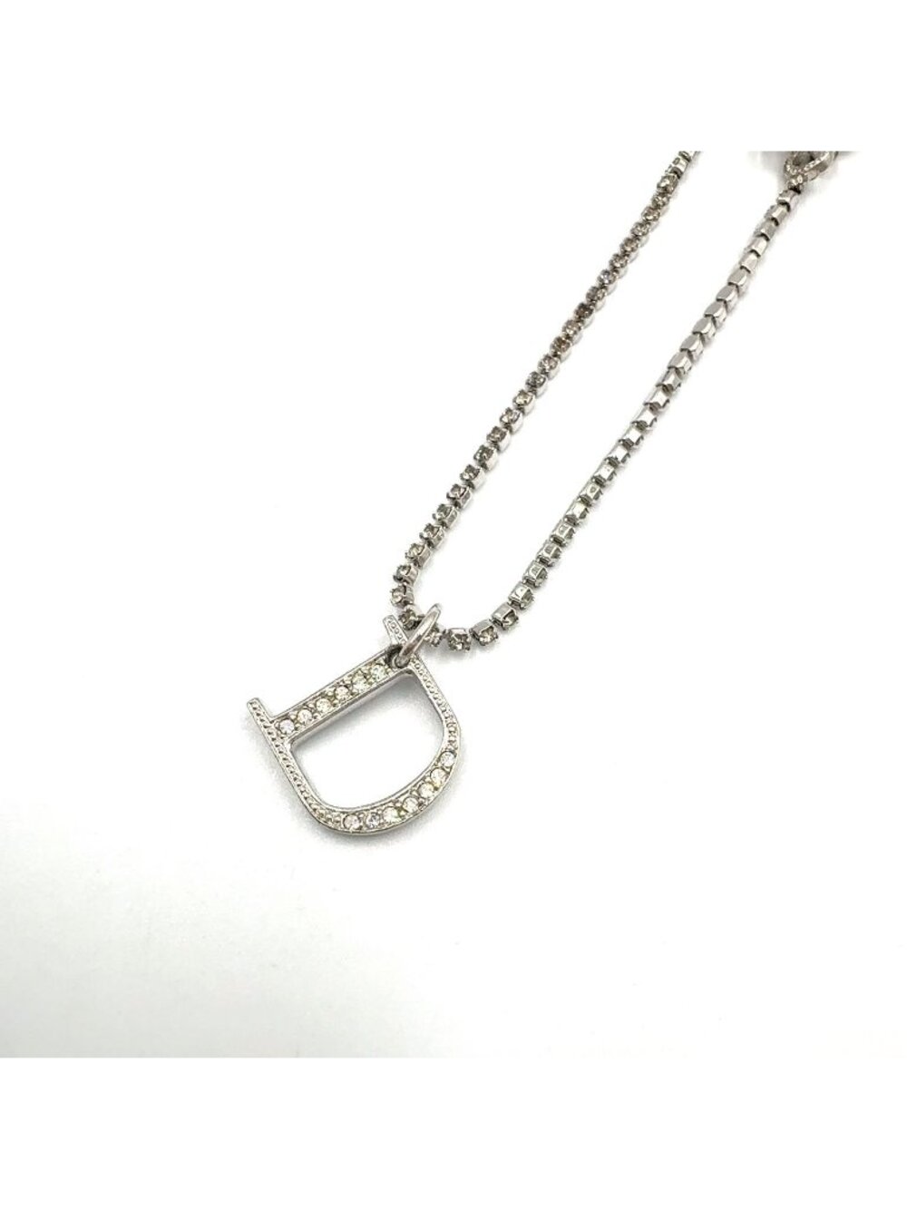 Dior D Logo Rhinestone Metal Clear Silver Bracelet